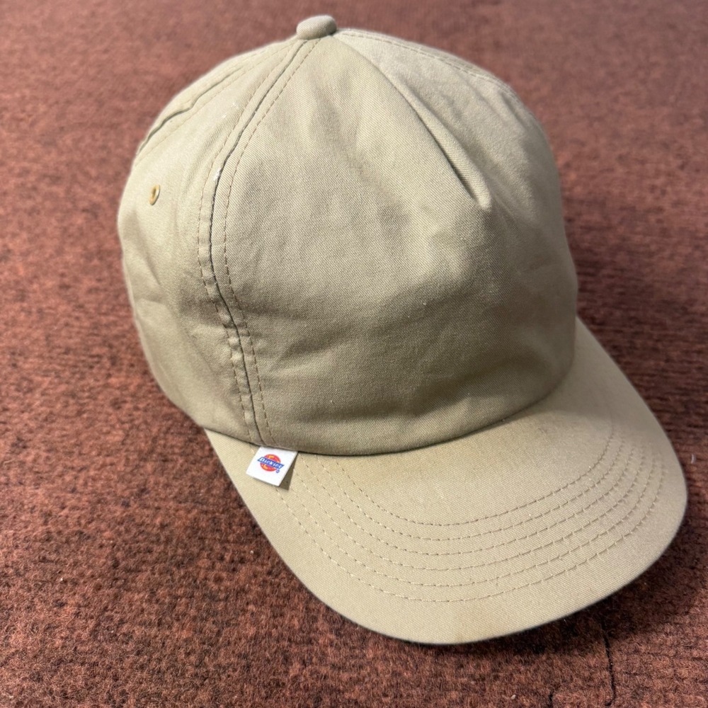 A+ Vintage Dickies Snapback Hat Tan Khaki 5 Panel Workwear Cap Made in USA